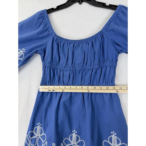 Roxy Under The Palms Mini Dress Medium Womens Blue Embroidered 100% Cotton New - Picture 9 of 10